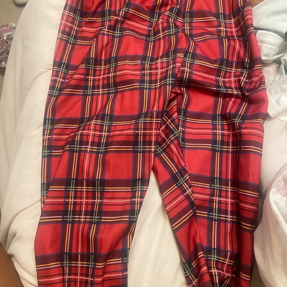 red plaid bodycon pants
